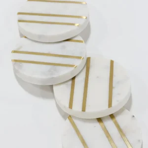 Inspire Me! Home Decor Marble Round Coasters With Gold Inlay (Set Of 4)