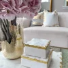 Inspire Me! Home Decor Marble Box With Gold Bordered Lid (2 Sizes)