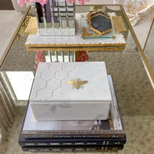 Inspire Me! Home Decor Marble Box With Metal Bee Inlay