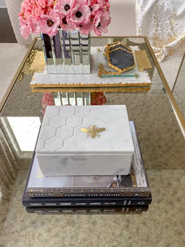 Inspire Me! Home Decor Marble Box With Metal Bee Inlay