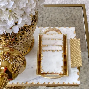 Inspire Me! Home Decor Marble Coasters W/ Gold Trim And Tray Set