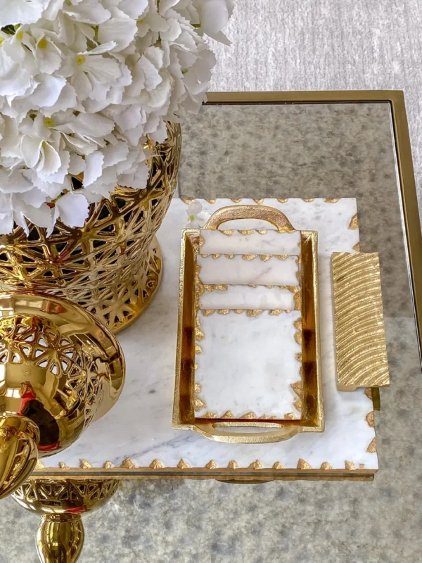 Inspire Me! Home Decor Marble Coasters W/ Gold Trim And Tray Set