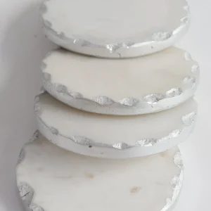 Inspire Me! Home Decor Marble Coasters W/ Silver Hammered Edge