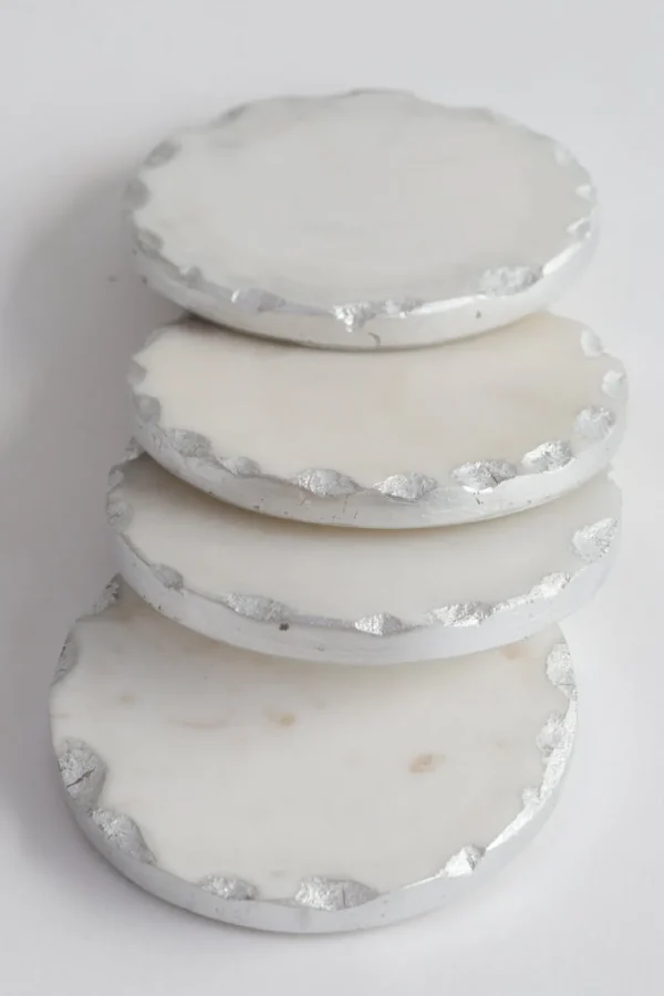 Inspire Me! Home Decor Marble Coasters W/ Silver Hammered Edge