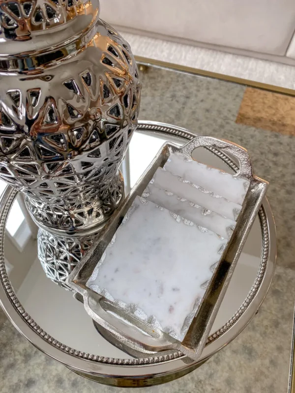 Inspire Me! Home Decor Marble Coasters W/ Silver Trim And Tray Set