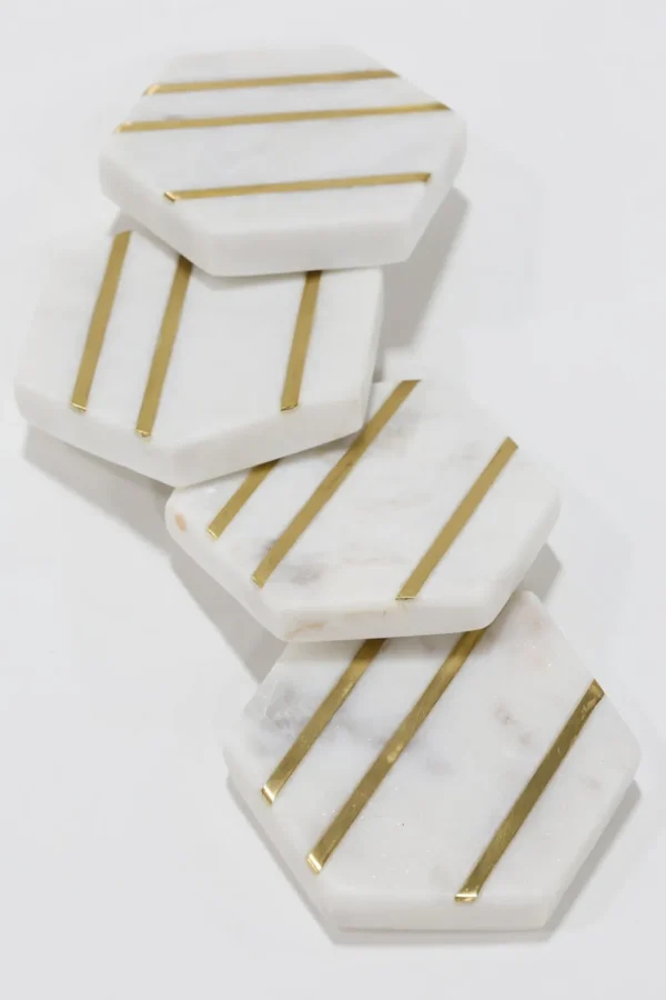 Inspire Me! Home Decor Marble Hexagon Coasters With Gold Inlay (Set Of 4)