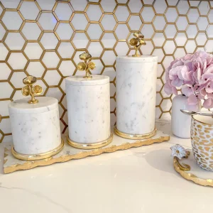 Inspire Me! Home Decor Marble Canisters With Floral Design Lid (2 Colors, 3 Sizes) Gold