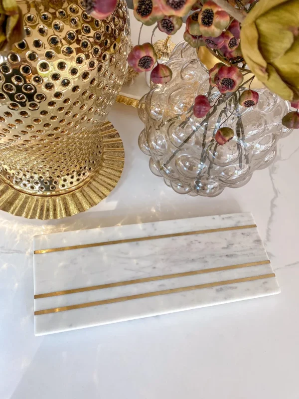 Inspire Me! Home Decor Marble Rectangle Tray With Gold Inlay