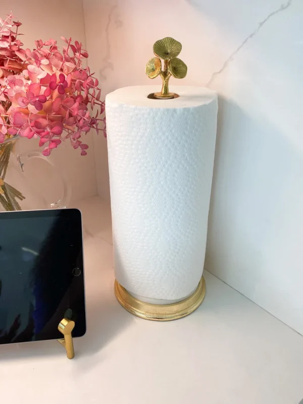 Inspire Me! Home Decor Marble Paper Towel Holder With Gold Flower Detail