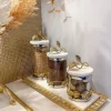 Inspire Me! Home Decor Marble And Gold Metal Leaf Branch Canisters- With Metal Rim (3 Sizes)