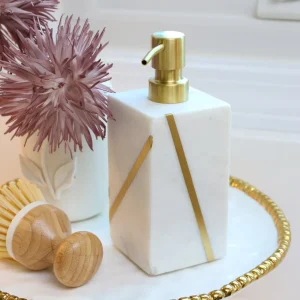 Inspire Me! Home Decor Marble Soap Dispenser With Gold Line Detail