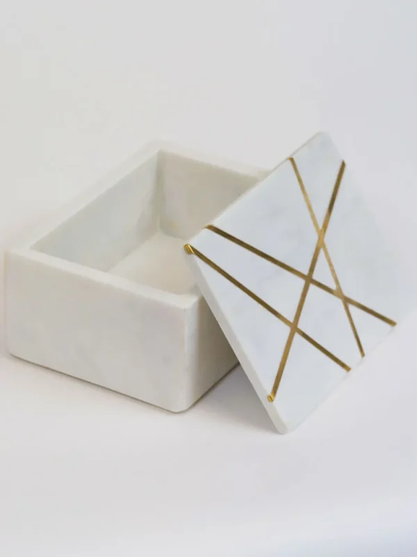 Inspire Me! Home Decor Marble Box With Gold Geometric Design