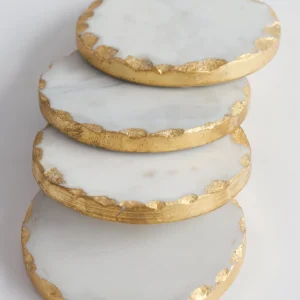 Inspire Me! Home Decor Marble Coasters W/ Gold Hammered Edge