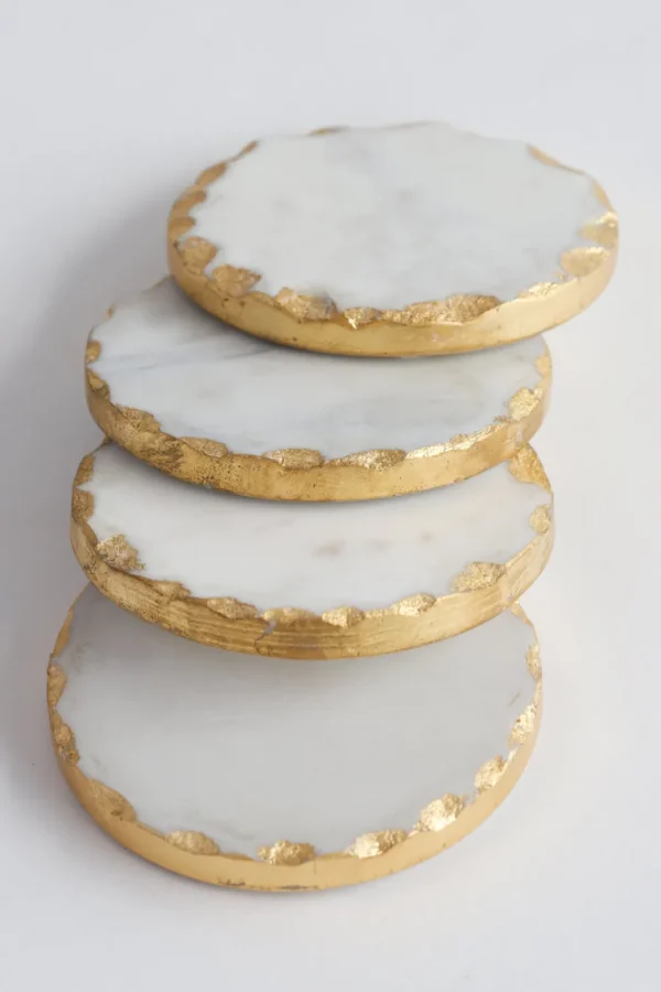 Inspire Me! Home Decor Marble Coasters W/ Gold Hammered Edge