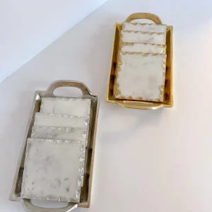 Inspire Me! Home Decor Marble Coasters W/ Gold Trim And Tray Set