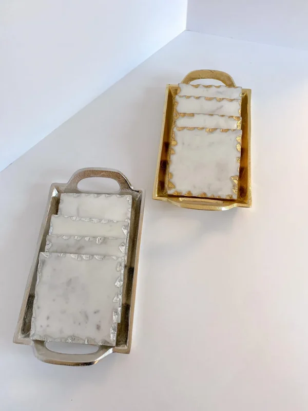 Inspire Me! Home Decor Marble Coasters W/ Gold Trim And Tray Set