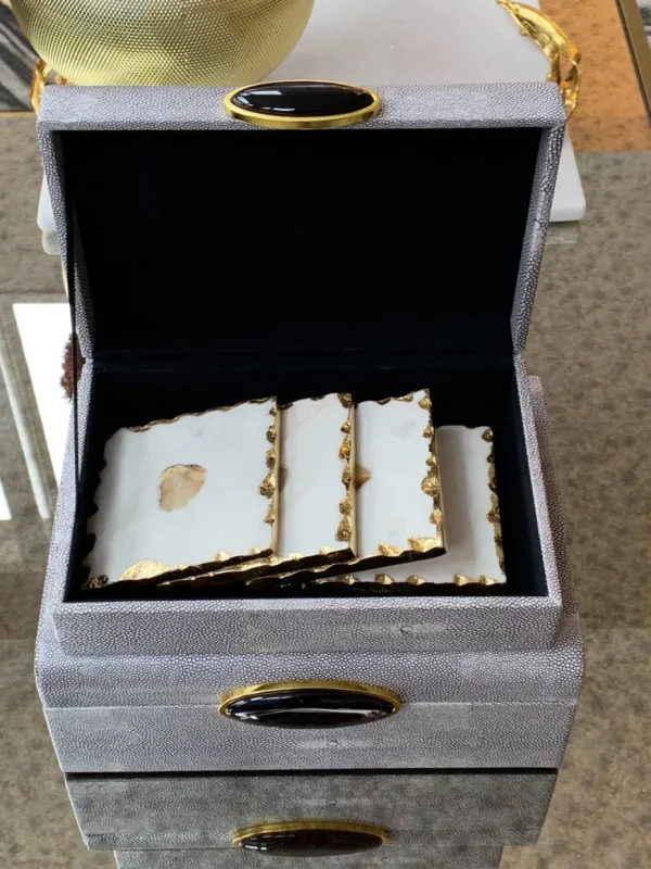 Inspire Me! Home Decor Marble Gold Edge Coaster Set With Agate Center