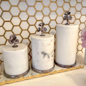 Inspire Me! Home Decor Marble Canisters With Floral Design Lid (2 Colors, 3 Sizes) Gold