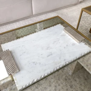 Inspire Me! Home Decor Marble Tray W/ Silver Edge And Textured Handles