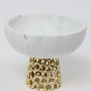 Inspire Me! Home Decor Marble Bowl With Intricate Detailed Metal Base (2 Colors)