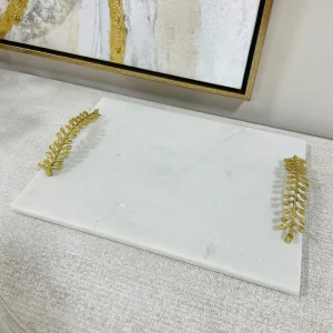 Inspire Me! Home Decor Marble Tray With Gold Metal Vine Handles