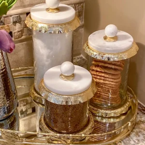 Inspire Me! Home Decor Marble & Gold Hammered Canisters