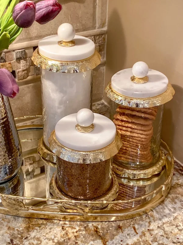 Inspire Me! Home Decor Marble & Gold Hammered Canisters