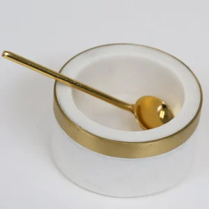 Inspire Me! Home Decor Marble Spice Bowl W/ Gold Rim And Gold Spoon