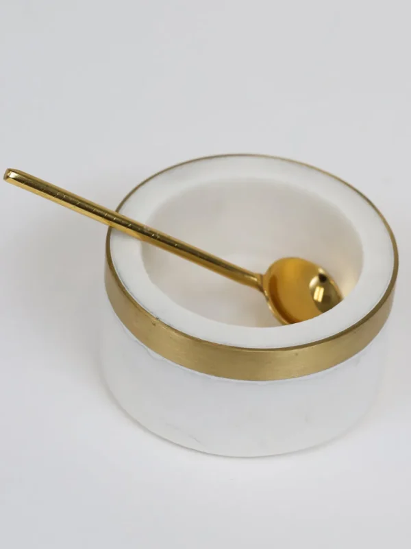 Inspire Me! Home Decor Marble Spice Bowl W/ Gold Rim And Gold Spoon