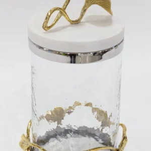 Inspire Me! Home Decor Marble And Gold Metal Leaf Branch Canisters- With Metal Rim (3 Sizes)