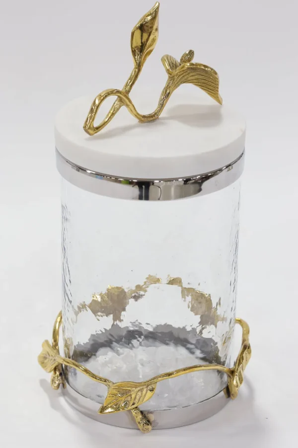 Inspire Me! Home Decor Marble And Gold Metal Leaf Branch Canisters- With Metal Rim (3 Sizes)