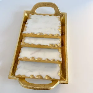 Inspire Me! Home Decor Marble Coasters W/ Gold Trim And Tray Set