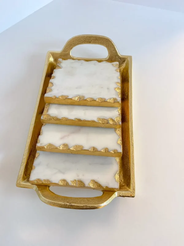 Inspire Me! Home Decor Marble Coasters W/ Gold Trim And Tray Set