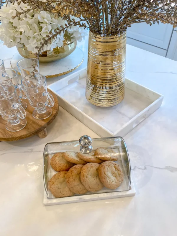 Inspire Me! Home Decor Marble Cake Platter With Metallic Handled Glass Dome (2 Colored Handles)