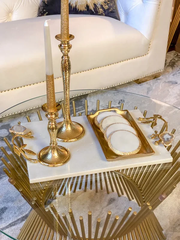 Inspire Me! Home Decor Marble Tray With Gold Agate Handles