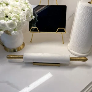 Inspire Me! Home Decor Marble Rolling Pin With Gold Hammered Handles