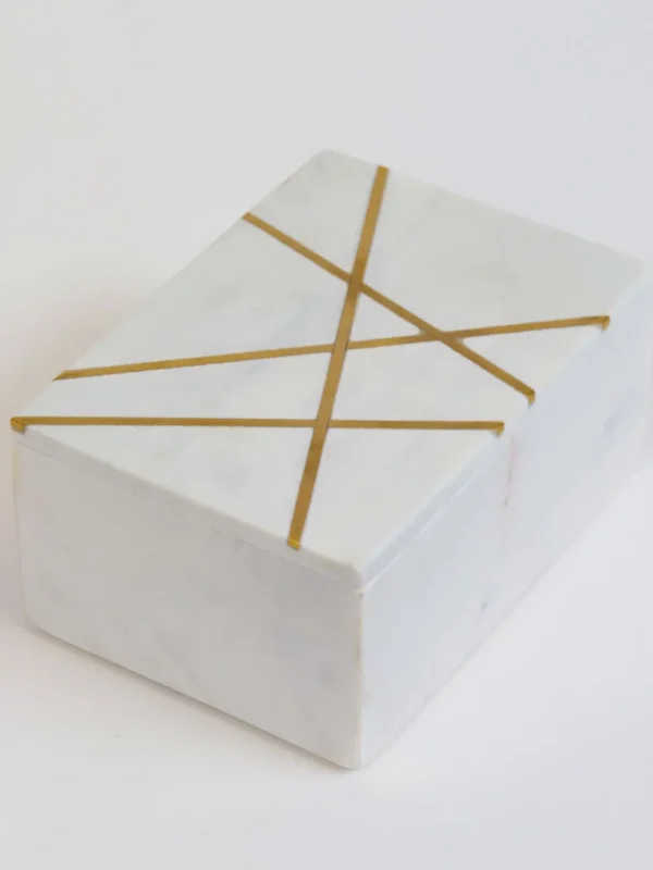 Inspire Me! Home Decor Marble Box With Gold Geometric Design