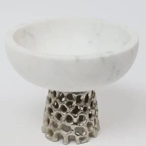 Inspire Me! Home Decor Marble Bowl With Intricate Detailed Metal Base (2 Colors)