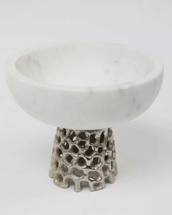 Inspire Me! Home Decor Marble Bowl With Intricate Detailed Metal Base (2 Colors)