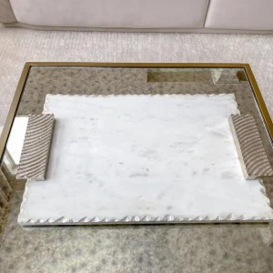 Inspire Me! Home Decor Marble Tray W/ Silver Edge And Textured Handles