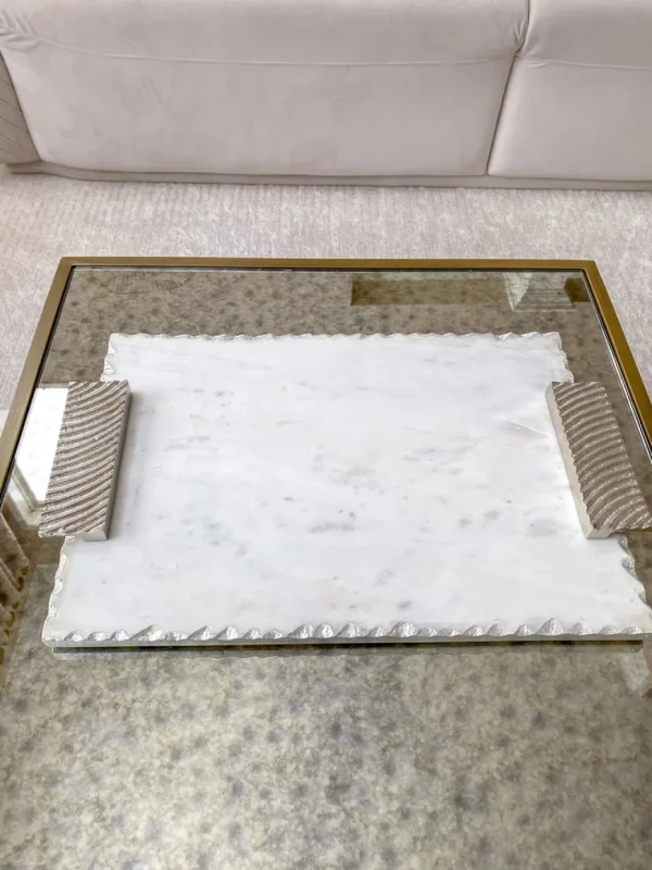 Inspire Me! Home Decor Marble Tray W/ Silver Edge And Textured Handles