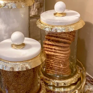 Inspire Me! Home Decor Marble & Gold Hammered Canisters