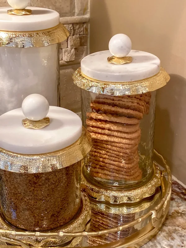 Inspire Me! Home Decor Marble & Gold Hammered Canisters