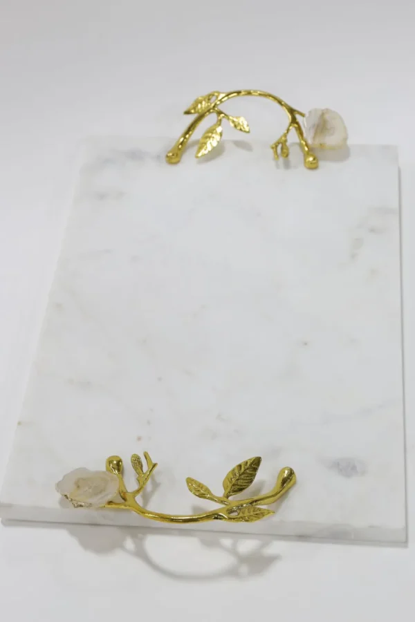 Inspire Me! Home Decor Marble Tray With Gold Agate Handles