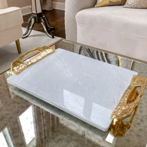 Inspire Me! Home Decor Marble Tray With Gold Lava Handles