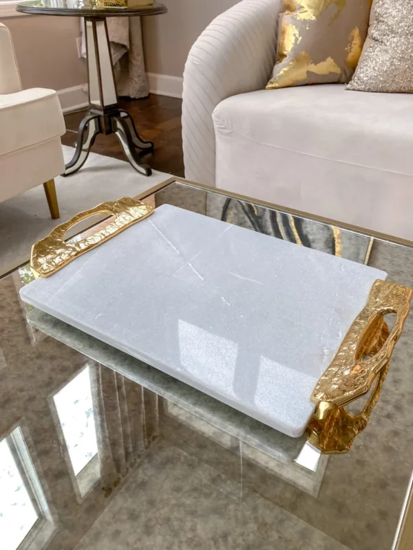 Inspire Me! Home Decor Marble Tray With Gold Lava Handles