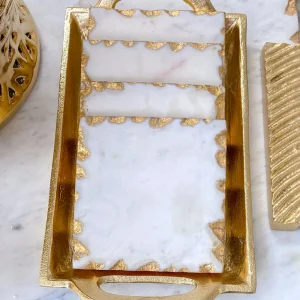 Inspire Me! Home Decor Marble Coasters W/ Gold Trim And Tray Set