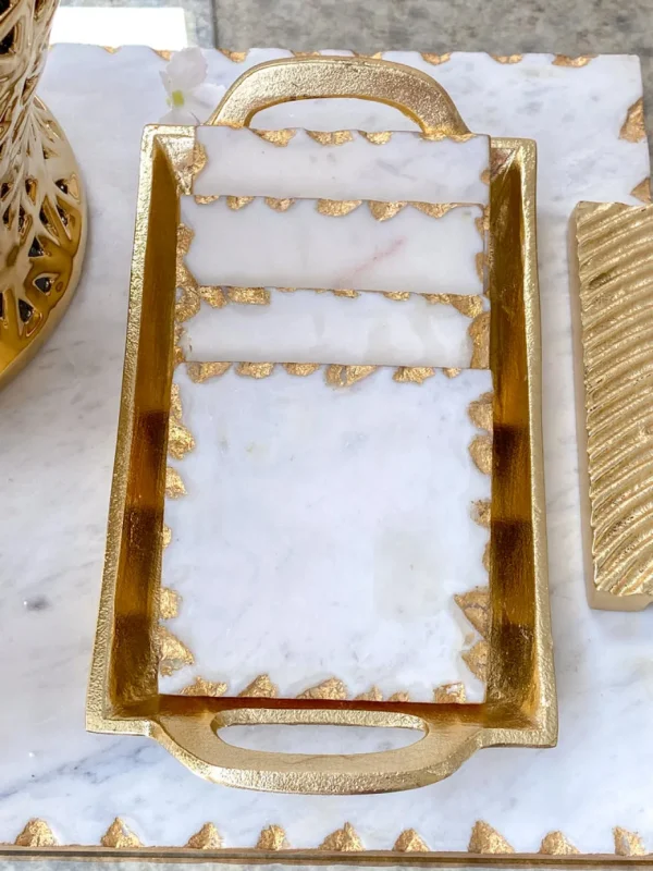 Inspire Me! Home Decor Marble Coasters W/ Gold Trim And Tray Set