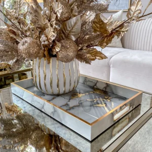 Inspire Me! Home Decor Marble Tray With Gold Edges And Metallic Marble Pattern (2 Sizes)