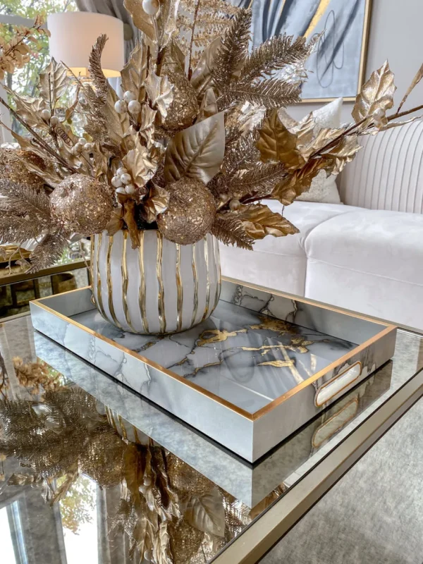 Inspire Me! Home Decor Marble Tray With Gold Edges And Metallic Marble Pattern (2 Sizes)